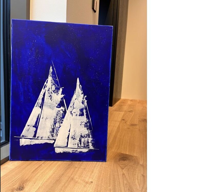 Struktuurne akrüülmaal Deep Blue Midnight Sailing – 50×70 cm – 39 eur