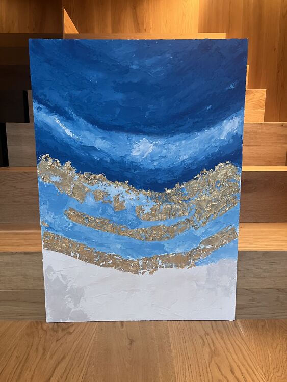 Akrüülmaal kuldlehega Kuldtaevas – 50×70 cm – 69 eur