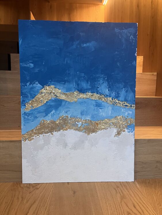 Akrüülmaal kuldlehega Kuldtaevas – 50×70 cm – 69 eur