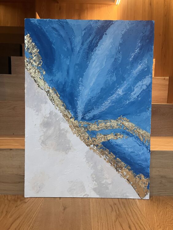 Struktuurne akrüülmaal kuldlehega Kuldtaevas – 50×70 cm – 69 eur
